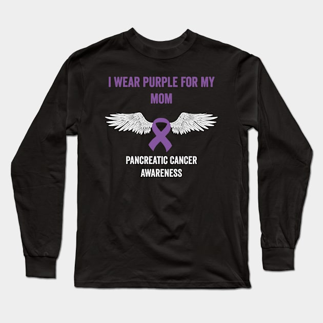 pancreatic cancer awareness - I wear purple for my mom - purple ribbon awareness month Long Sleeve T-Shirt by Merchpasha1